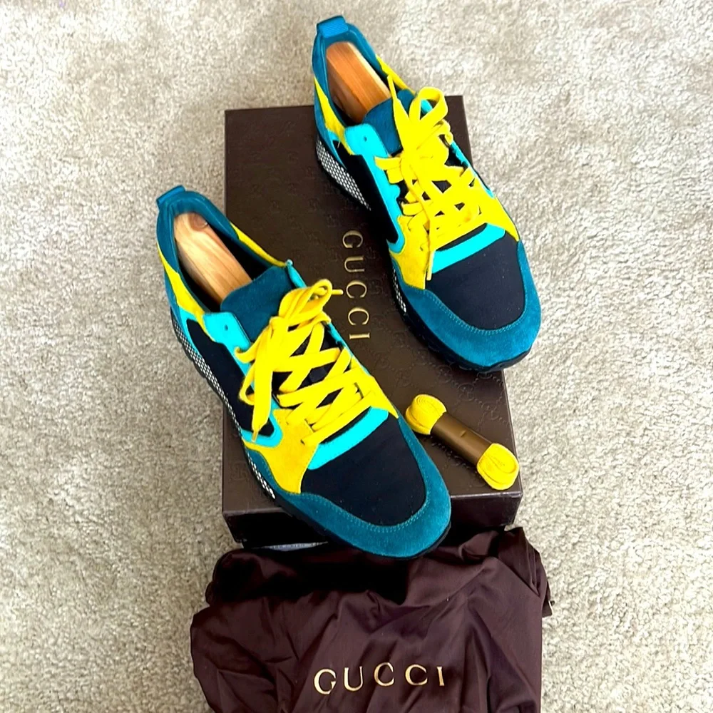Gucci | Shoes | Gucci Mens Sneaker Sz 7 Color Lock Lace Up Blue